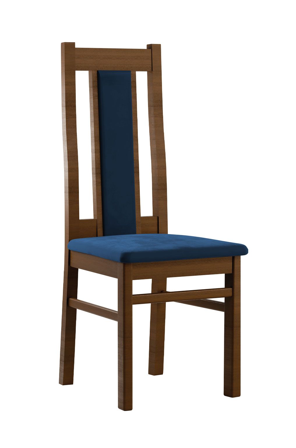 Stuhl mit Polsterung Bachtel 05, Buchenholz Vollholz massiv, Farbe: Eiche / Blaue Polsterung - Abmessungen: 99 x 42 x 54 cm (H x B x T)