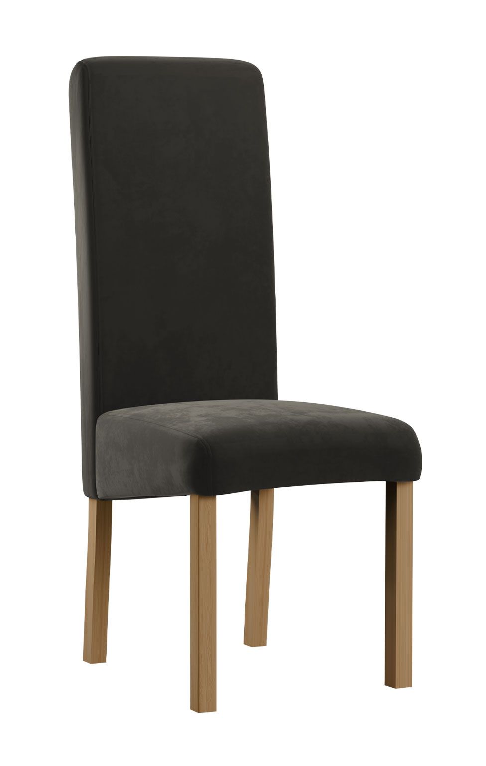 Stuhl mit hoher Rückenlehne Born 12, Buchenholz Vollholz massiv, Farbe: Eiche / Dunkel Graue Polsterung - Abmessungen: 99 x 46 x 59 cm (H x B x T)