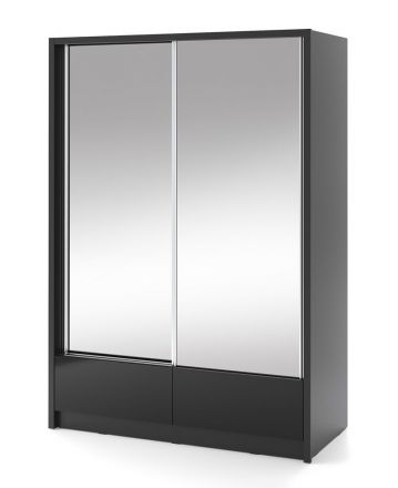 Spiegelschrank mit zwei Türen und sechs Fächer Anfield 17, Farbe: Schwarz Hochglanz - Abmessungen: 214 x 154 x 62 cm (H x B x T), mit genügend Stauraum