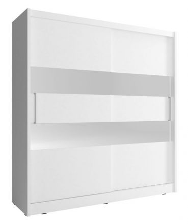 Schwebetürenschrank mit zwei Spiegelstreifen Warbreck 38, Farbe: Weiß - Abmessungen: 214 x 200 x 62 cm (H x B x T)