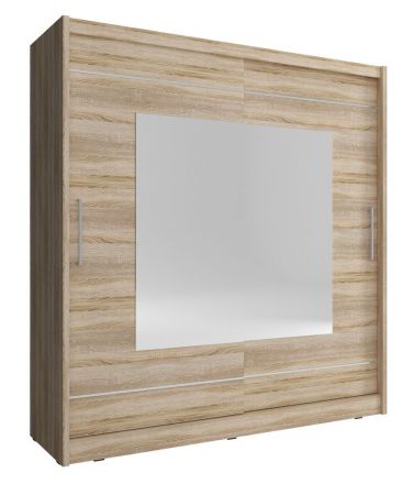 Moderner Schwebetürenschrank mit fünf Fächern Warbreck 60, Farbe: Eiche Sonoma - Abmessungen: 200 x 180 x 62 cm (H x B x T), mit Spiegel