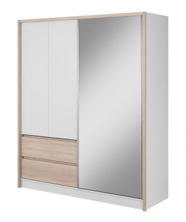 Moderner Kleiderschrank mit genügend Stauraum Kirkdale 04, Farbe: Weiß / Eiche Sonoma - Abmessungen: 214 x 184 x 62 cm (H x  B x T)