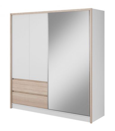 Kleiderschrank mit modernen Design Kirkdale 01, Farbe: Weiß / Eiche Sonoma - Abmessungen: 214 x 204 x 62 cm (H x B x T), mit genügend Stauraum