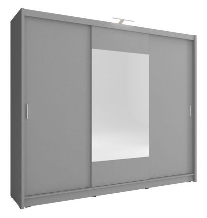 Moderner Kleiderschrank mit Spiegel Bickleigh 09, Farbe: Grau - Abmessungen: 214 x 250 x 62 cm (H x B x T), mit 12 Fächern