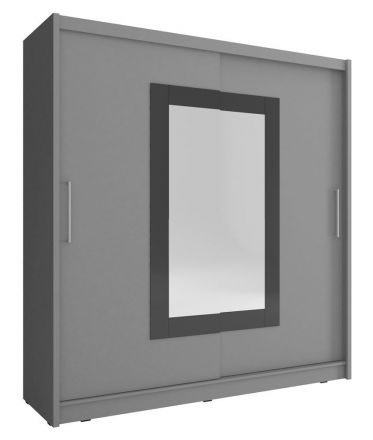 Schlichter Schwebetürenschrank mit Spiegel Bickleigh 26, Farbe: Grau - Abmessungen: 200 x 180 x 62 cm (H x B x T), mit fünf Fächern