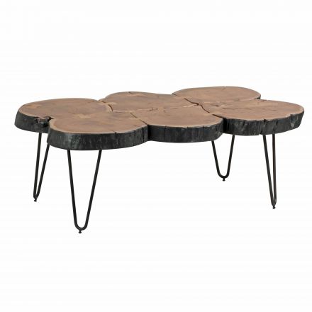 Couchtisch mit Tischplatten in Baumstammoptik, Farbe: Akazie / Schwarz - Abmessungen: 40 x 70 x 115 cm (H x B x T), mit eleganten Metallfüßen
