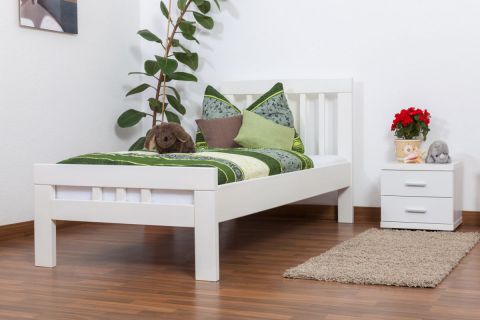 Einzelbett "Easy Premium Line" K8, Buche Vollholz massiv weiß lackiert - Maße: 90 x 190 cm