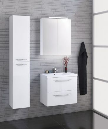 Badezimmermöbel - Set O Pune, 3-teilig inkl. Waschtisch / Waschbecken, Farbe: Weiß glänzend