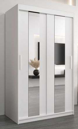 Schiebetürenschrank / Kleiderschrank Polos 02 mit Spiegel, Farbe: Weiß matt - Abmessungen: 200 x 120 x 62 cm (H x B x T)