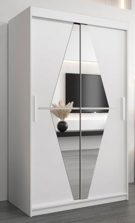 Schiebetürenschrank / Kleiderschrank Alphubel 02 mit Spiegel, Farbe: Weiß Matt - Abmessungen: 200 x 120 x 62 cm ( H x B x T)