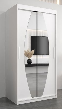 Schiebetürenschrank / Kleiderschrank Calvitero 01 mit Spiegel, Farbe: Weiß matt - Abmessungen: 200 x 100 x 62 cm ( H x B x T)