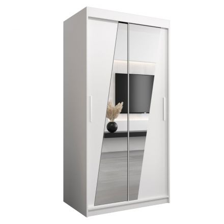 Schiebetürenschrank / Kleiderschrank Guajara 01 mit Spiegel, Farbe: Weiß matt - Abmessungen: 200 x 100 x 62 cm (H x B x T)
