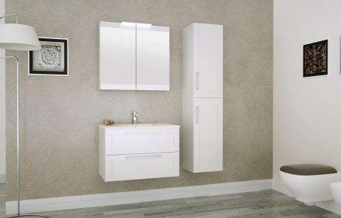 Badmöbel - Set C Eluru, 3-teilig inkl. Waschtisch / Waschbecken, Farbe: Weiß glänzend