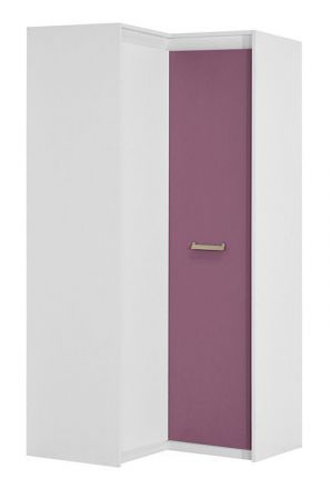 Kinderzimmer - Drehtürenschrank / Eckkleiderschrank Koa 04, Farbe: Weiß / Violett - Abmessungen: 203 x 98 x 98 cm (H x B x T)