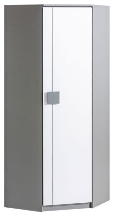 Jugendzimmer - Drehtürenschrank / Kleiderschrank Elias 07, Farbe: Weiß / Grau - Abmessungen: 187 x 71 x 71 cm (H x B x T)