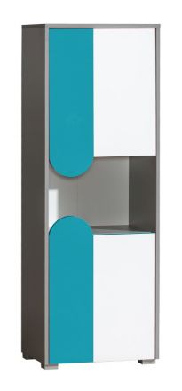 Jugendzimmer - Schrank Klemens 04, Farbe: Blau / Weiß / Grau - Abmessungen: 144 x 50 x 38 cm (H x B x T)