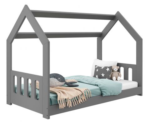 Kinderbett / Hausbett Kiefer Vollholz massiv grau lackiert D2C, inkl. Lattenrost - Liegefläche: 80 x 160 cm (B x L)