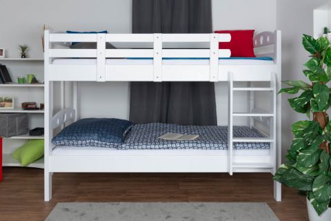 Etagenbett für Erwachsene "Easy Premium Line" K19/n, Kopf- und Fußteil mit Löchern, Buche Vollholz massiv Weiß - 90 x 190 cm (B x L), teilbar