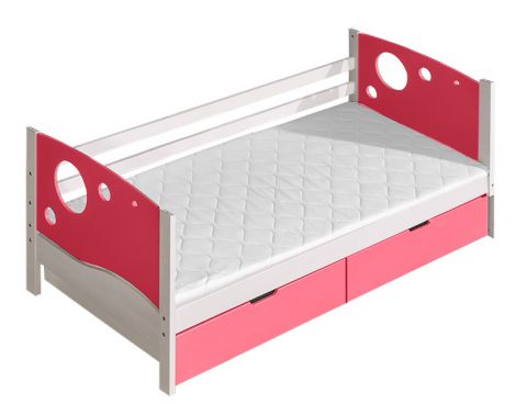 Kinderbett / Jugendbett Milo 26 inkl. 2 Schubladen, Farbe: Weiß / Rosa, teilmassiv, Liegefläche: 80 x 190 cm (B x L)