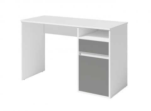 Schreibtisch Korinth 01, Farbe: Weiß / Grau - Abmessungen: 76 x 120 x 53 cm (H x B x T)