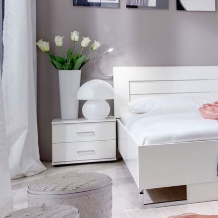 Schlafzimmer - Nachtkommode Andara 03, 2 Stück, Farbe: Weiß - Abmessungen: 40 x 52 x 38 cm (H x B x T)