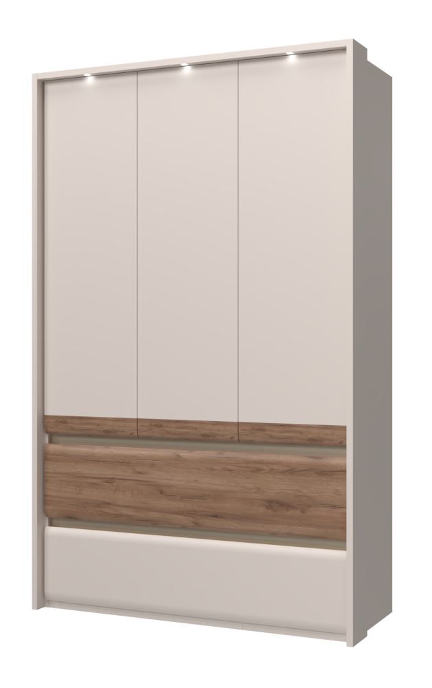 Kleiderschrank mit 3 Türen Papauta 03, Farbe: Kaschmir / Eiche dunkel - Abmessungen: 226 x 142 x 60 cm (H x B x T)