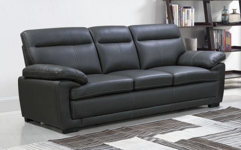 Echtleder Premium Couch Parma, 3-Sitz Sofa, Farbe: Grau
