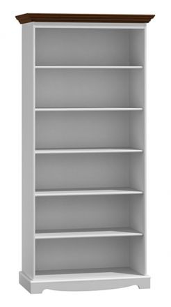 Regal / Bücherregal mit 6 großen Fächern Gyronde 07, Kiefer Massivholz, Weiß / Walnuss, 190 x 90 x 45 cm, hochwertige Verarbeitung, Landhausstil