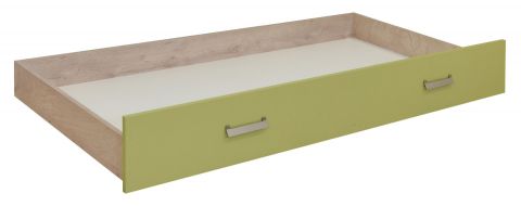 Schublade für Kinderbett / Jugendbett Koa, Farbe: Eiche / Grün - Abmessungen: 26 x 94 x 199 cm (H x B x L)