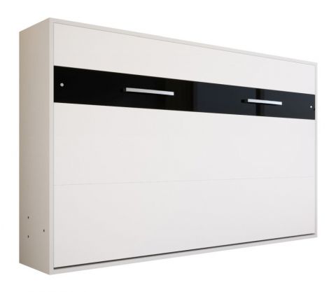 Schrankbett Namsan 02 horizontal, Farbe: Weiß matt / Schwarz glänzend - Liegefläche: 120 x 200 cm (B x L)