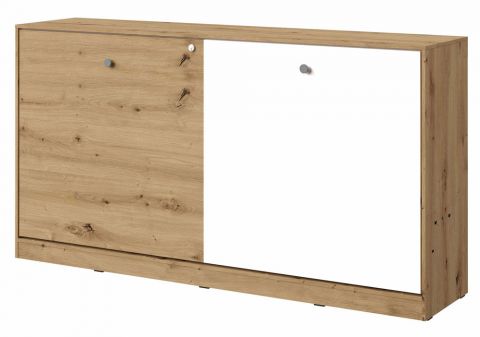 Schrankbett Sirte 16 horizontal, Farbe: Eiche / Weiß / Grau matt - Liegefläche: 90 x 200 cm (B x L)