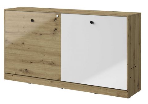 Schrankbett Sirte 16 horizontal, Farbe: Eiche / Weiß / Schwarz Hochglanz - Liegefläche: 90 x 200 cm (B x L)