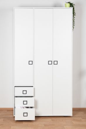 Kinderzimmer - Drehtürenschrank / Kleiderschrank Benjamin 19, Farbe: Weiß - Abmessungen: 236 x 126 x 56 cm (H x B x T)