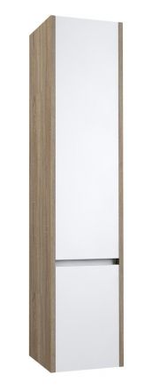 Badezimmer - Hochschrank Kolkata 89, Farbe: Weiß glänzend / Eiche grau – 160 x 35 x 35 cm (H x B x T)