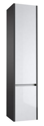 Badezimmer - Hochschrank Kolkata 87, Farbe: Weiß glänzend / Anthrazit glänzend – 160 x 35 x 35 cm (H x B x T)