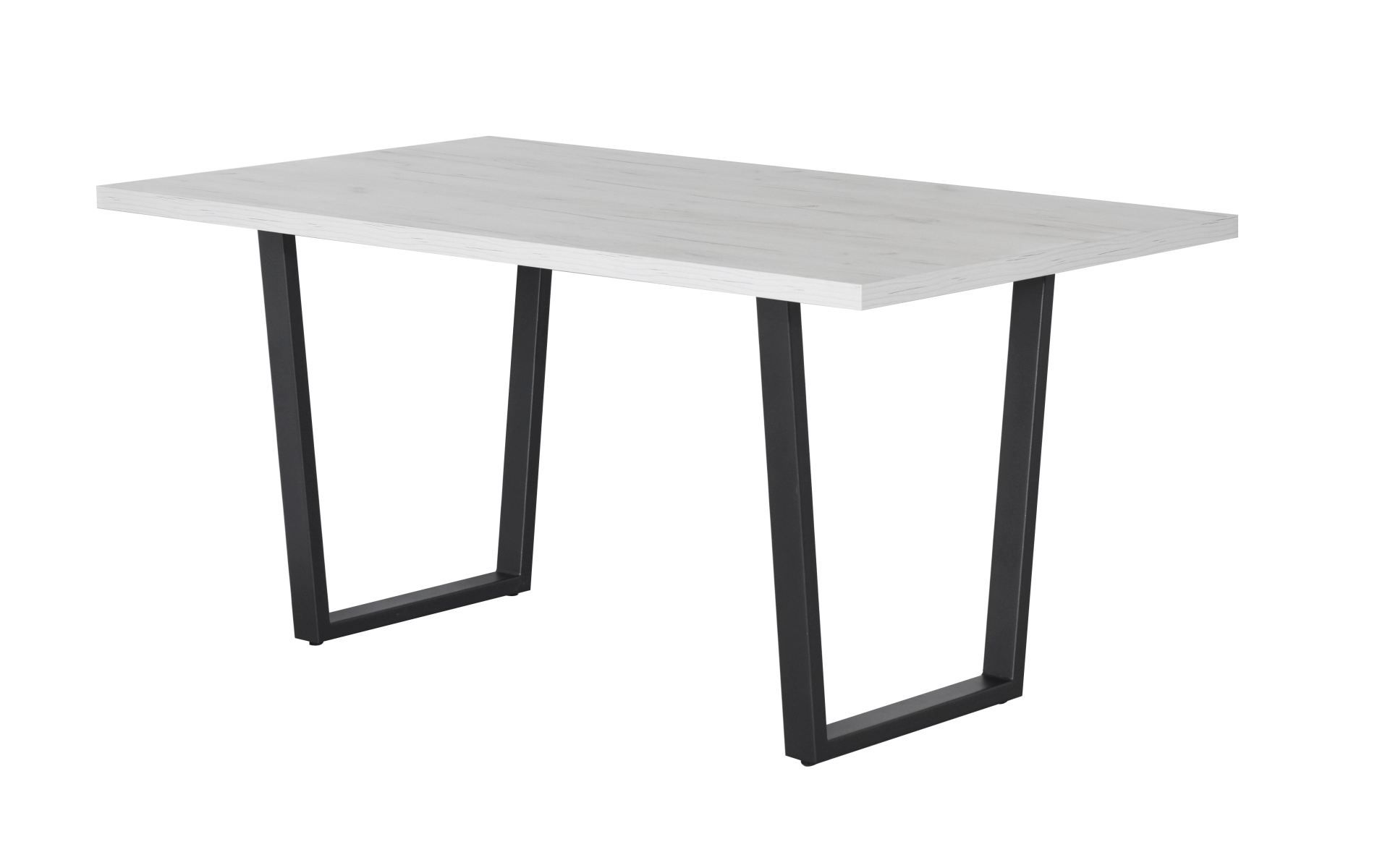 Eleganter Speisetisch Ourense 03, Eiche weiß, 140 x 80 cm, Metallbeine in Schwarz, gemaserte Tischplatte, stabiler Halt