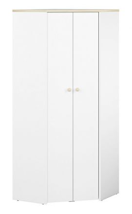 Kinderzimmer - Drehtürenschrank / Eckkleiderschrank Egvad 03, Farbe: Weiß / Buche - Abmessungen: 193 x 80 x 80 cm (H x B x T), mit 2 Türen und 6 Fächern