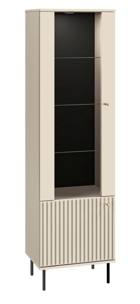 Vitrine Petkula 02, Farbe: Beige hell - Abmessungen: 190 x 55 x 40 cm (H x B x T), mit 2 Türen und 5 Fächern