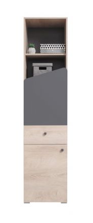 Jugendzimmer - Drehtürenschrank / Kleiderschrank Chiny 05, Farbe: Eiche / Grau - Abmessungen: 190 x 45 x 40 cm (H x B x T)