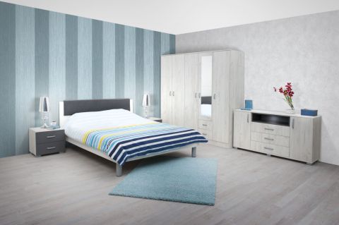 Schlafzimmer Komplett - Set C Sidonia, 7-teilig, Farbe: Eiche Weiß / Anthrazit