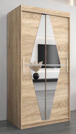 Schiebetürenschrank / Kleiderschrank Alphubel 01 mit Spiegel, Farbe: Eiche Sonoma - Abmessungen: 200 x 100 x 62 cm ( H x B x T)