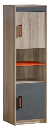 Jugendzimmer - Highboard Marcel 04, Farbe: Esche Orange / Grau / Braun - Abmessungen: 144 x 42 x 39 cm (H x B x T)