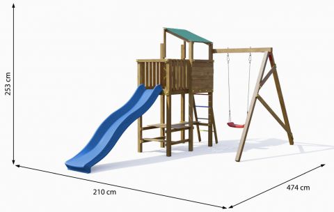 Kinderspielturm / Spielanlage Till inkl. Einzelschaukel, Balkon, Picknick Tisch und Wellenrutsche FSC®