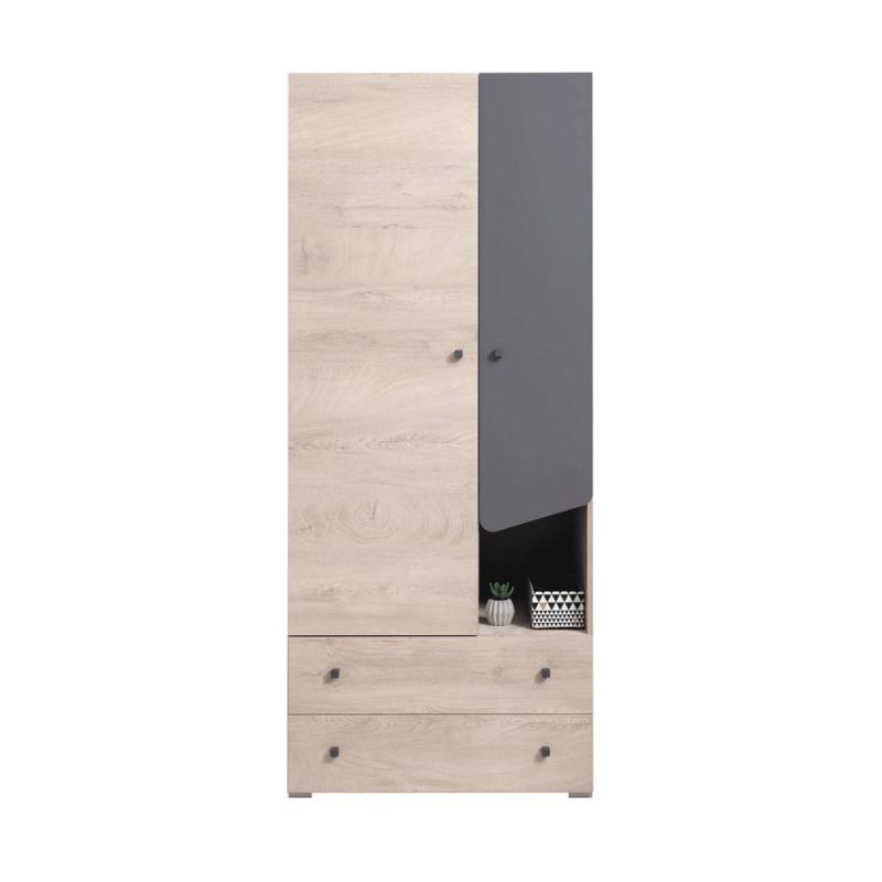 Jugendschrank, Farbe: Eiche / Grau - Abmessungen: 190 x 80 x 50 cm (H x B x T) Abbildung