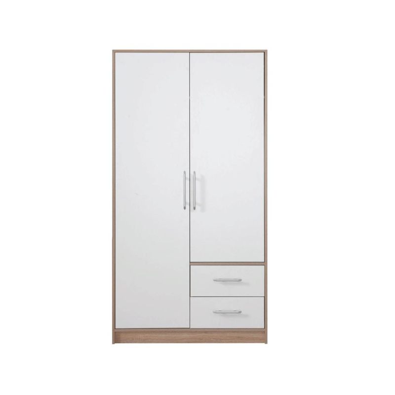 Schlafzimmer - Kleiderschrank, Farbe: Weiß / Eiche - Abmessungen: 190 x 100 x 56 cm (H x B x T) Abbildung
