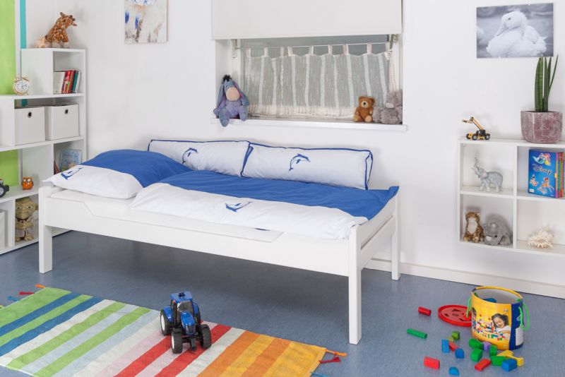 Kinderbett / Jugendbett "Easy Premium Line" K1/1h, 90 x 200 cm Buche Vollholz massiv weiß lackiert