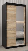 Schiebetürenschrank / Kleiderschrank Jan 01B mit Spiegel, Farbe: Schwarz / Eiche Sonoma - Abmessungen: 200 x 100 x 62 cm ( H x B x T)