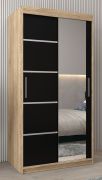 Schiebetürenschrank / Kleiderschrank Jan 01B mit Spiegel, Farbe: Eiche Sonoma / Schwarz - Abmessungen: 200 x 100 x 62 cm ( H x B x T)
