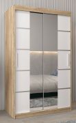 Schiebetürenschrank / Kleiderschrank Jan 02D mit Spiegel, Farbe: Eiche Sonoma / Weiß matt - Abmessungen: 200 x 120 x 62 cm (H x B x T)