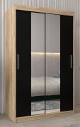 Schiebetürenschrank / Kleiderschrank Bisaurin 2B mit Spiegel, Farbe: Eiche Sonoma / Schwarz - Abmessungen: 200 x 120 x 62 cm ( H x B x T)